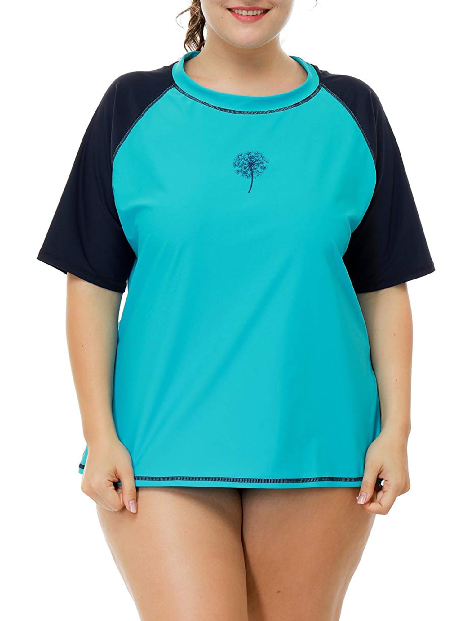 Charmo Women Plus Size Rash Guard Short Sleeve Swim Shirt Rashguard ...