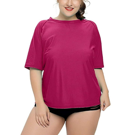 Charmo Women Plus Size Rash Guard Short Sleeve Swim Shirt Rashguard Swimwear Top