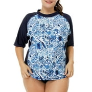 Charmo Women Plus Size Rash Guard Short Sleeve Swim Shirt Rashguard Swimwear Top