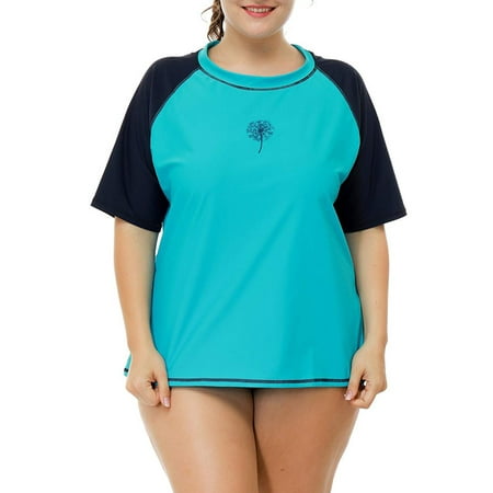 Charmo Women Plus Size Rash Guard Short Sleeve Swim Shirt Rashguard Swimwear Top