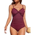 thumbnail image 1 of Charmo Women Ribbed One Piece Bathing Suits Ruffle V Neck Swimsuit High Cut Monokini, 1 of 6