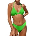 thumbnail image 1 of Charmo Women Ribbed Triangle Bikini Swimsuit Halter Two Piece Bathing Suit, 1 of 7