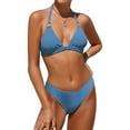 thumbnail image 1 of Charmo Women Ribbed Triangle Bikini Swimsuit Halter Two Piece Bathing Suit, 1 of 7
