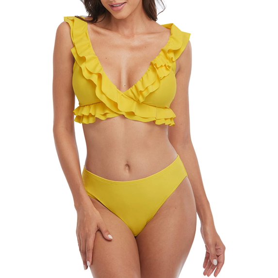 Charmo Women Ruffle Bikini Set Flounce Strap V Neck Low Rise Two Pieces Fashional Swimsuits Swimwear