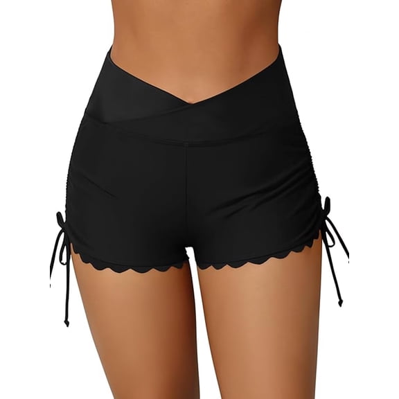 Charmo Women Scalloped Swim Shorts Drawstring Board Shorts Swimsuit Bottom