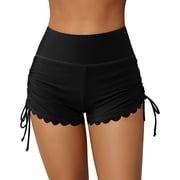 Charmo Scalloped Swim Shorts for Womens High Waisted Drawstring Swimsuit Bottoms Tankini Swim Board Shorts