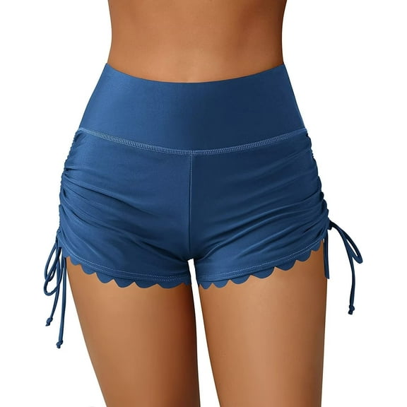 Charmo Women Scalloped Swim Shorts Drawstring Board Shorts Swimsuit Bottom