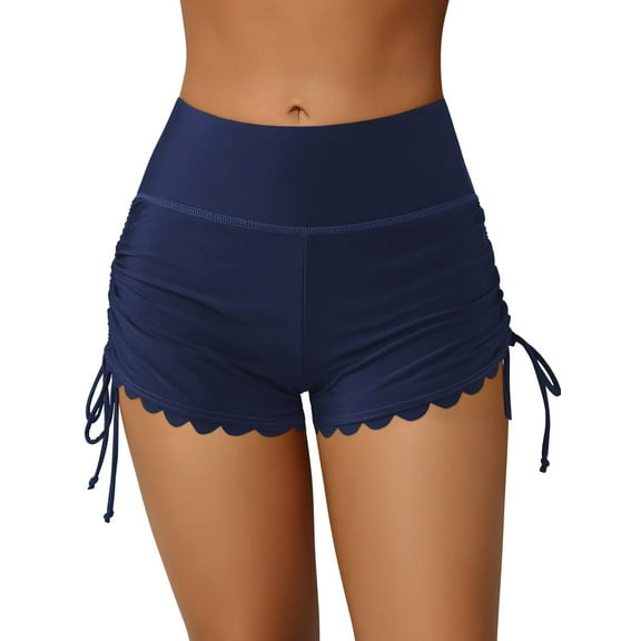 Charmo Women Scalloped Swim Shorts Drawstring Board Shorts Swimsuit Bottom