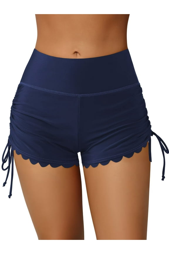 Women Scalloped Swim Shorts Drawstring Board Shorts Swimsuit Bottom
