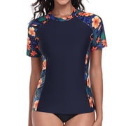 Charmo Women Short Sleeve Swimsuit Tops Sun Protection Rash Guard Quick Dry Swim Shirts UPF 50+