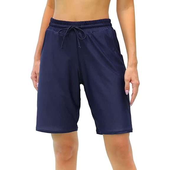 Charmo Women Swim Shorts Boy Leg Boardshorts with Built-in Brief Solid Beach Swimsuit Bottoms