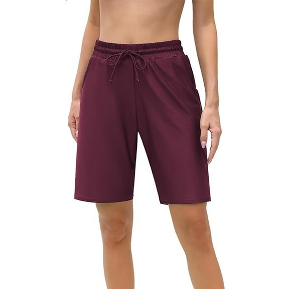 Charmo Women Swim Shorts Boy Leg Boardshorts with Built-in Brief Solid Beach Swimsuit Bottoms