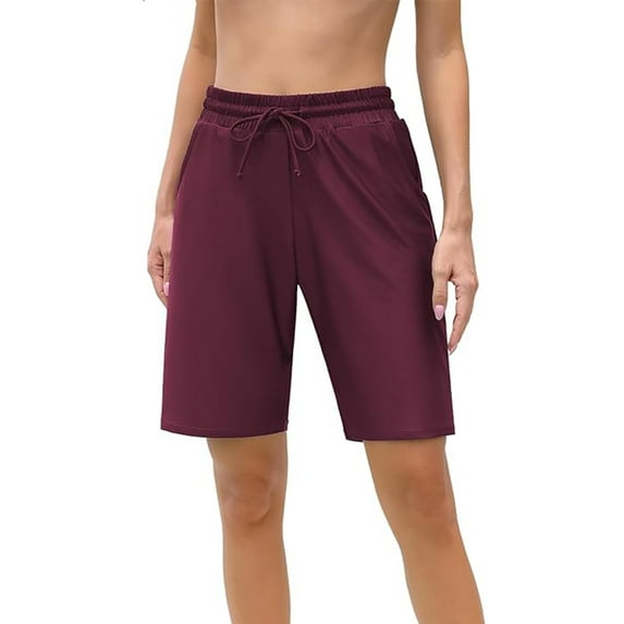Charmo Women Swim Shorts Boy Leg Boardshorts with Built-in Brief Solid Beach Swimsuit Bottoms