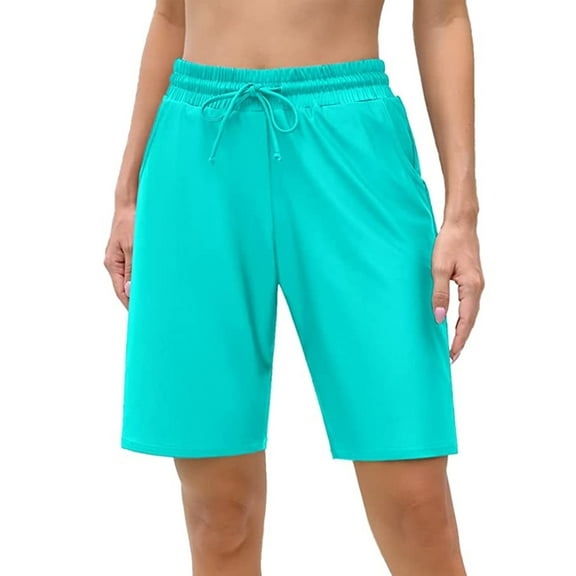 Charmo Women Swim Shorts Boy Leg Boardshorts with Built-in Brief Solid Beach Swimsuit Bottoms