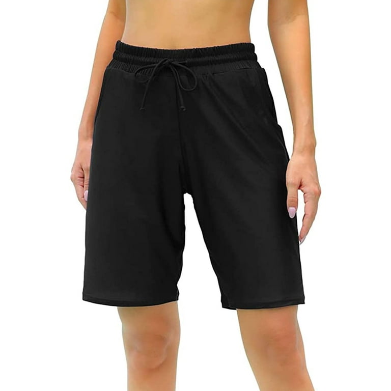 Charmo Women Swim Shorts Boy Leg Boardshorts with Built in Brief Solid Beach Swimsuit Bottoms