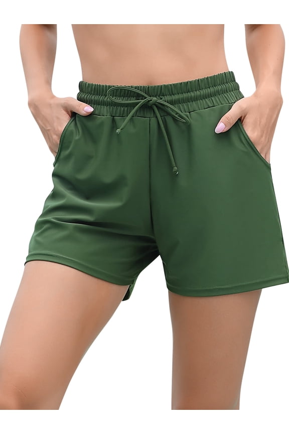 Women Swim Shorts Boy Leg High Waisted Swimming Boardshorts Swimwear Bottom