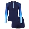thumbnail image 1 of Charmo Women Two Piece Rash Guard Long Sleeve Zipper Swimsuits UV UPF 50+ Swim Shirt Bathing Suit with Boyshort Bottom, 1 of 7