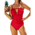 thumbnail image 1 of Charmo Women V Neck One Piece Bathing Suits Ruched Tummy Control Monokini Swimsuits, 1 of 6