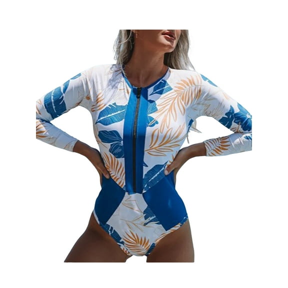 Charmo Women Zip Front One Piece Swimsuits Long Sleeve Sun Protection Rash Guard