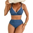 thumbnail image 1 of Asoul Women's Bikini Sets V Neck High Waisted Swimsuits Shell Stitched Two Piece Bathing Suit, 1 of 5