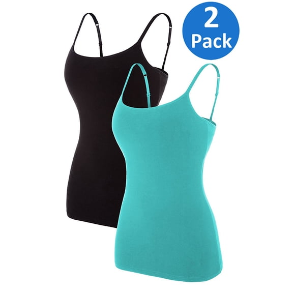 Charmo Women's Cami Adjustable Spaghetti Strap Built in Bra Tank Tops 2 Pack