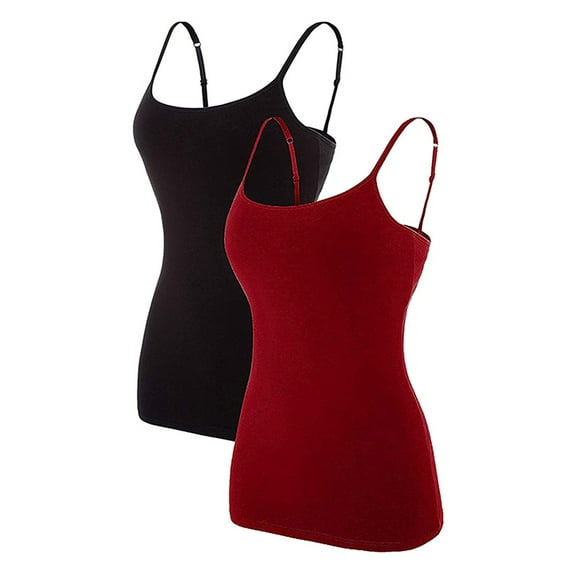 Charmo Women's Cami Adjustable Spaghetti Strap Built in Bra Tank Tops 2 Pack