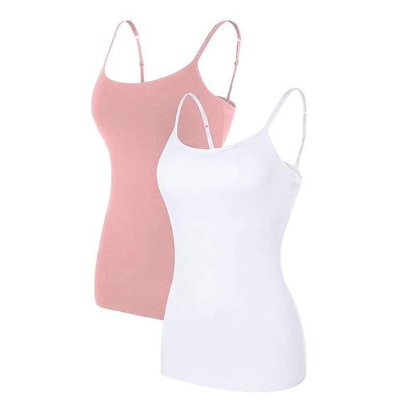Charmo Women's Cami Adjustable Spaghetti Strap Built in Bra Tank Tops 2 Pack