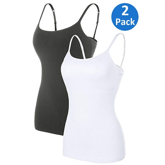 Charmo Women's Cami Adjustable Spaghetti Strap Built in Bra Tank Tops 2 Pack