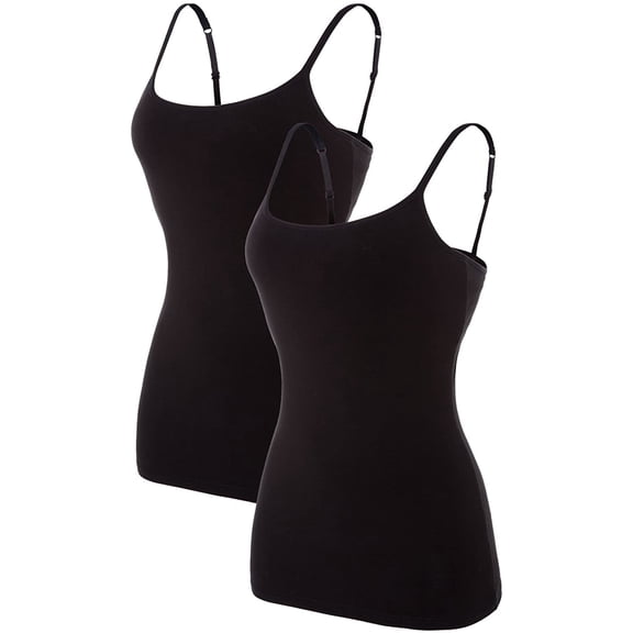 Charmo Women's Cami Adjustable Spaghetti Strap Built in Bra Tank Tops 2 Pack