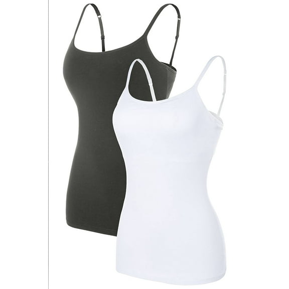 Charmo Women's Cami Cotton Adjustable Spaghetti Strap Built in Bra Tank Tops for women
