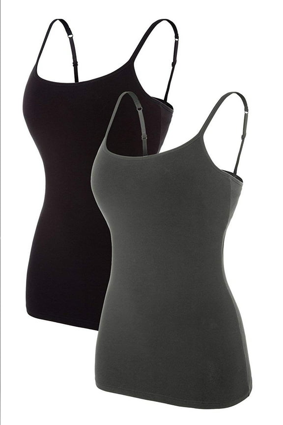 Women's Cami Cotton Adjustable Spaghetti Strap Built in Bra Tank Tops for women