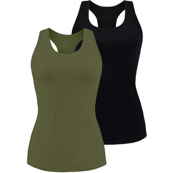 Charmo 2-Pack Cotton Tank Tops for Womens with Shelf Bra Racerback Yoga Camisole Workout Undershirts