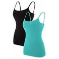 thumbnail image 1 of Charmo Women's Cotton Basic Casual Long Camisole Adjustable Spaghetti Strap Built in Bra Tank Top 2 Pack, 1 of 5