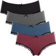 thumbnail image 1 of Charmo Women's Cotton Soft Underwear Stretch Hipster Solid Panties 4 Packs, 1 of 7