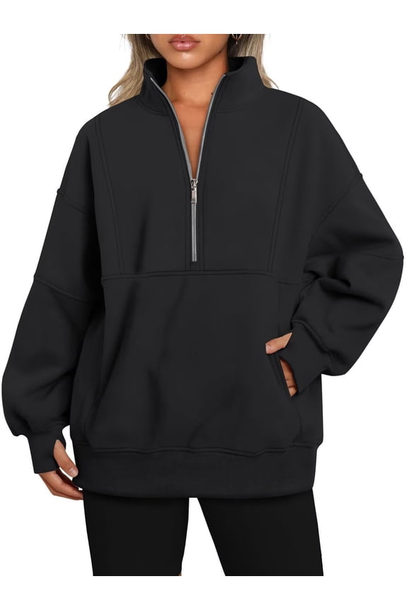 Women's Half Zip Oversized Sweatshirts Fleece Quarter Zipper Pullover Hoodies 2025 Mock Neck Fall Workout Jacket