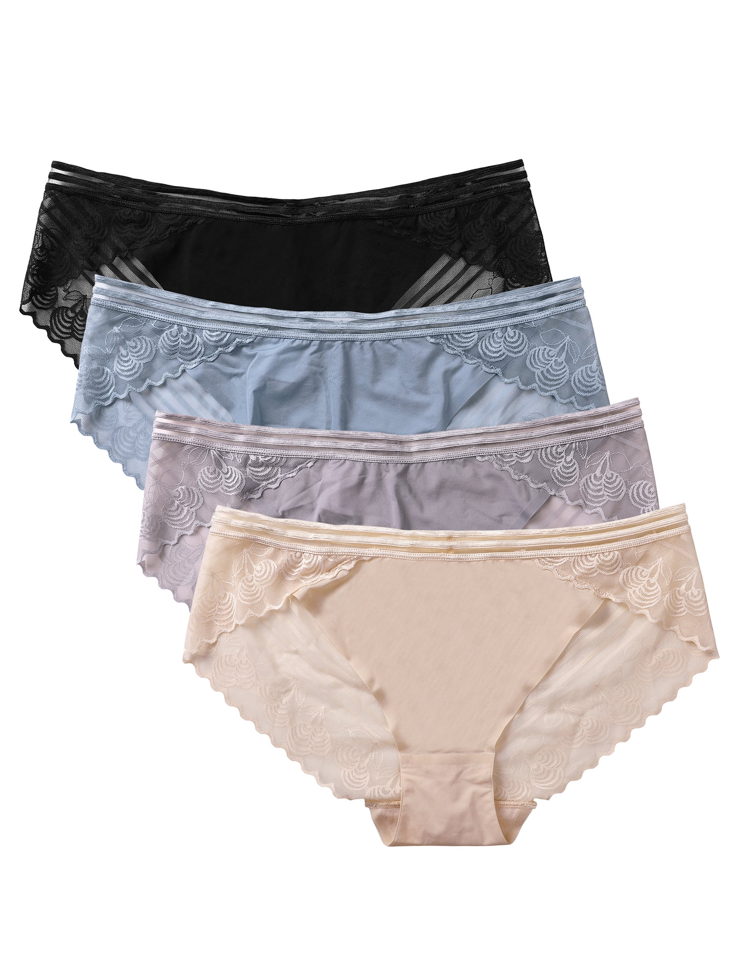 Charmo Women's Lace Bikini Panties Nylon Underwears Lady Sexy Lace Panty, 4  Packs