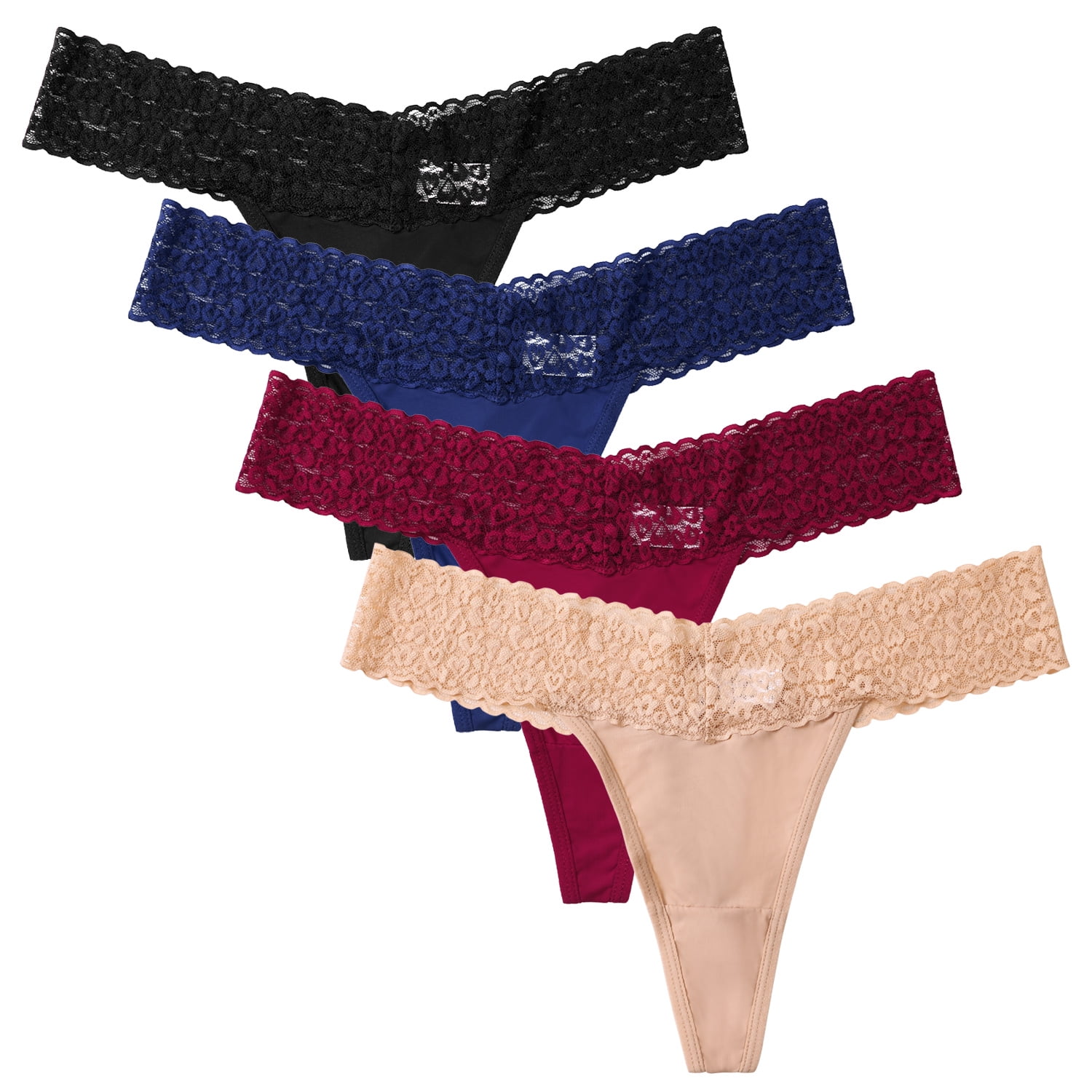 Women's Lace Underwear Cheeky Panty Breathable Bikini Panties, 4 Packs 