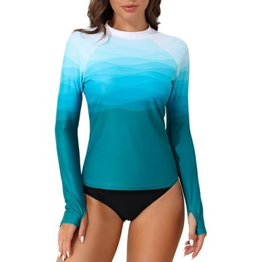 Charmo Women's Long Sleeve Rash Guard Sun Protection Swim Shirt Quick Dry Printed Shirts with Thumb Holes