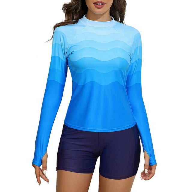 Charmo Women's Long Sleeve Rash Guard Sun Protection Swim Shirt Quick ...