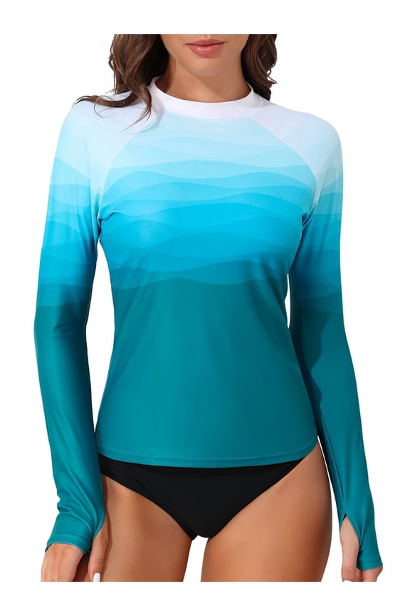 Women's Long Sleeve Rash Guard Sun Protection Swim Shirt Quick Dry Printed Shirts with Thumb Holes