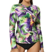 Charmo Women's Long Sleeve Rashguard Swimsuit Tie Dye UV Protection Swimwear Swim Shirt UPF 50+