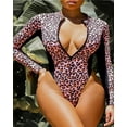 thumbnail image 1 of Charmo Women's One Piece Rashguard Leopard Swimsuit Zip Front Surfing Shirt Sun Protection, 1 of 6