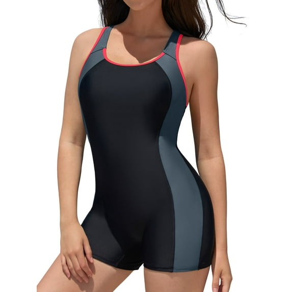 Charmo Women's One Piece Swimsuits Boyleg Sports Swimwear Athletic Swimming Wear