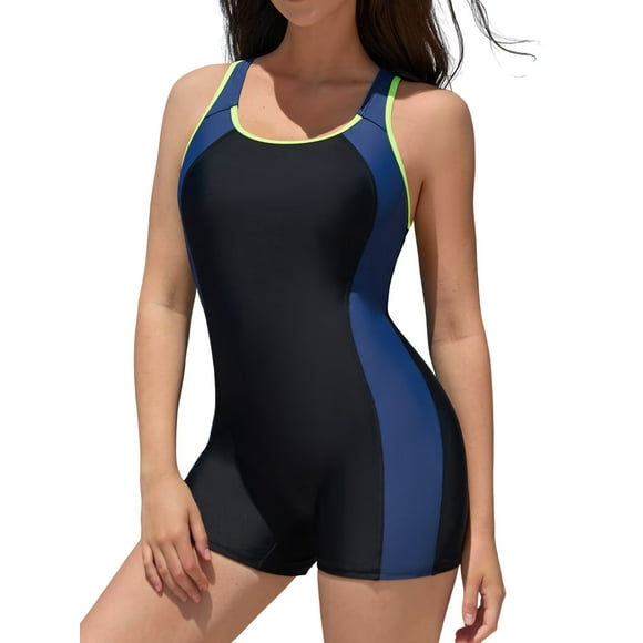 Charmo One Piece Tummy Control Swimsuits for Womens Color Blocked Boyleg Sports Swimwear Racerback Athletic Bathing Suits