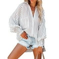 thumbnail image 1 of Charmo Women's Pocket Striped Button Down Casual Shirt Blouse Top, 1 of 7