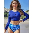 thumbnail image 1 of Charmo Women's Rash Guard Long Sleeve Two Piece Swimsuit Crop Top High Waisted 2 Piece Bathing Suit, 1 of 6
