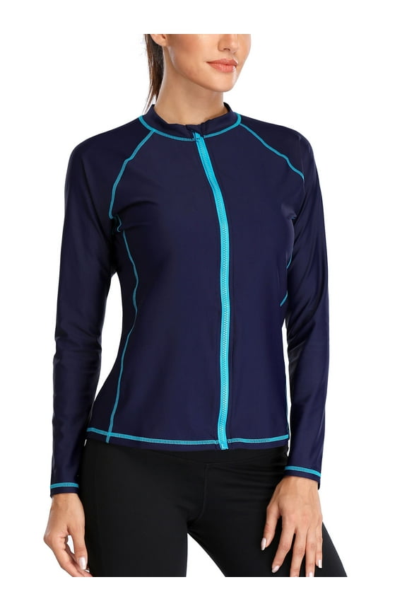 Women's Rashguard Swimsuit Zip Front Sun Protection Swim Shirt UPF 50+
