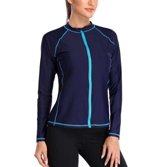 Charmo Women's Rashguard Swimsuit Zip Front Sun Protection Swim Shirt UPF 50+