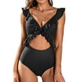 thumbnail image 1 of Charmo Womens Ruffle Cutout One Piece Swimsuits High Waisted Monokini Swimwear Wrap Tie Back Bathing Suits, 1 of 9