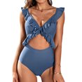 thumbnail image 1 of Charmo Womens Ruffle Cutout One Piece Swimsuits High Waisted Monokini Swimwear Wrap Tie Back Bathing Suits, 1 of 9